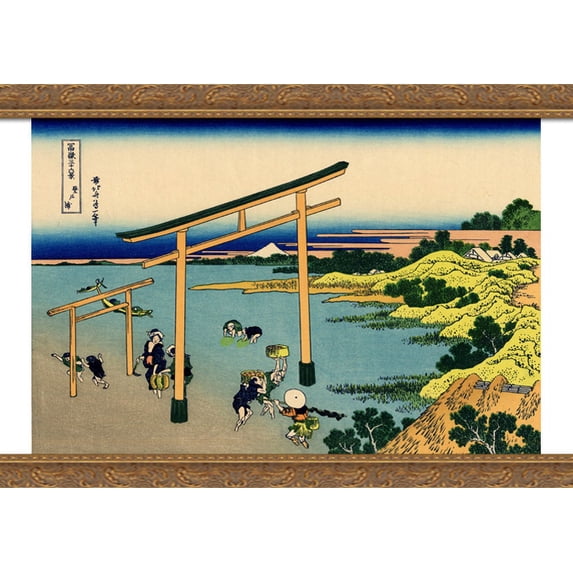 Bay of Noboto 40x28 Large Gold Ornate Wood Framed Canvas Art by Katsushika Hokusai