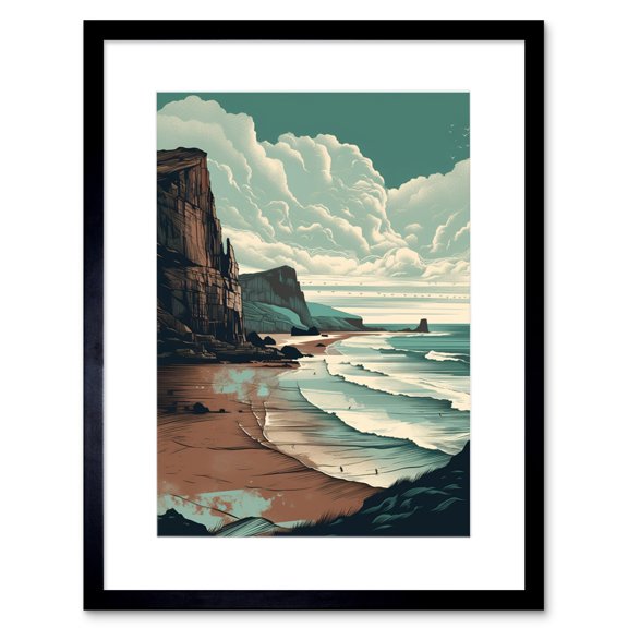 Bay with Cliffs Dramatic Coastal Landscape Artwork Framed Wall Art Print 9X7 Inch