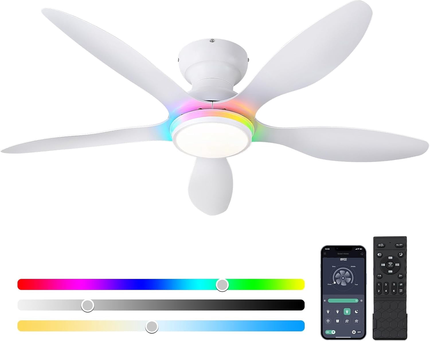 PHORUS 46in Ceiling Fan with Lights Modern Fan Light with Remote RGB ...
