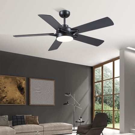 PHORUS Modern Ceiling Fan with Light,52 Inch Energy-Saving Low Profile Fan, 6-Speed Reversible Quiet DC Motor, Dimmable 3CCT LED, Remote & APP Control for Living Room/Patio,Black