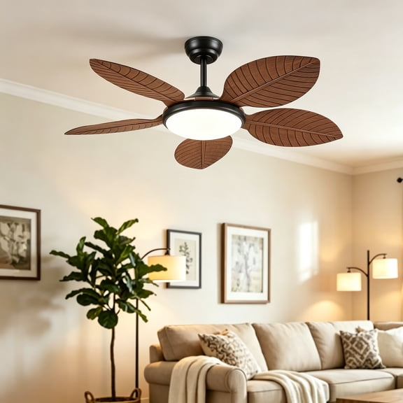 PHORUS 48in Ceiling Fan with Lights Modern Fan Light with Remote Dimmable LED Brown for Bedroom Living Room