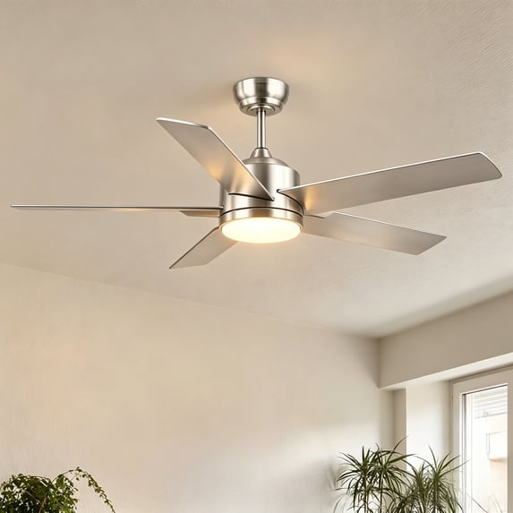 PHORUS 46" Silver Low Profile Flush Mount Ceiling Fan with LED Light, Remote & App Control, Quiet Reversible DC Motor, 6 Speeds, Dual-Sided Blades – Indoor