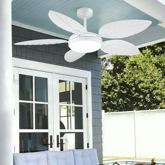 BayDay 52" Tropical Ceiling Fan with LED Lights & Remote, Outdoor Palm Leaf Fan for Patios, Porch, Bedroom, Dimmable 6 Speeds, Reversible DC Motor, Smart App Control - White