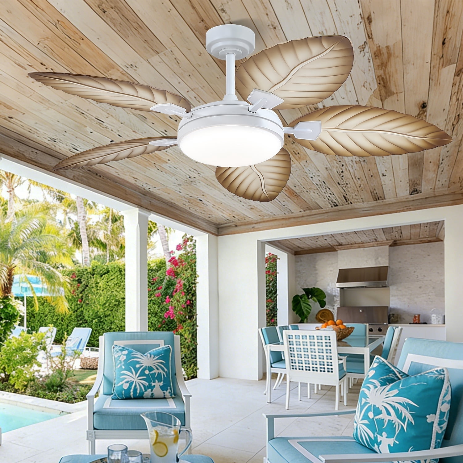 Phorus 52" Tropical Ceiling Fan with Dimmable LED Light & Remote, Quiet DC Motor, 6 Speeds, Reversible, App Control – For Indoor & Covered Outdoor Patio, Porch, Bedroom