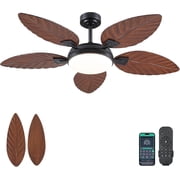 PHORUS 62 Tropical Palm Leaf Ceiling Fan with LED Light & App Control, Quiet Reversible DC Motor, 6 Speeds, Dimmable for Porch, Patio & Indoor,Dark Brown