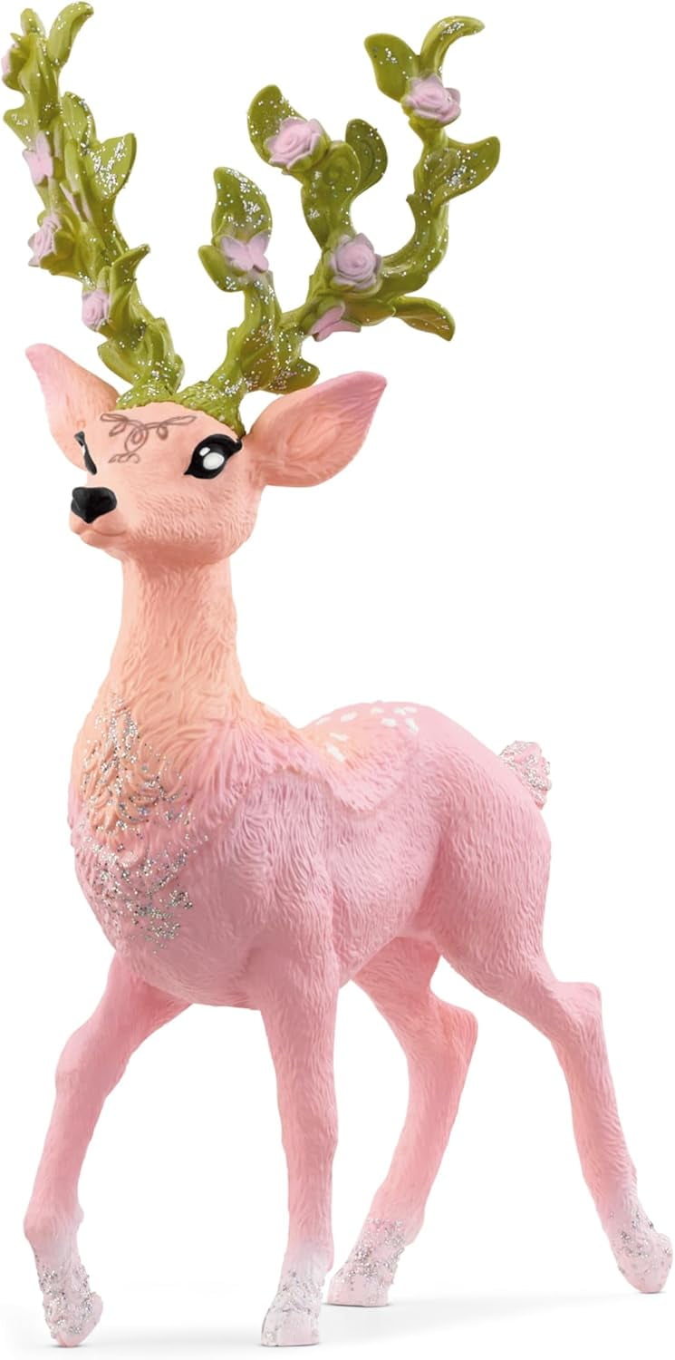 Pink and Green Magical Deer Toy Figure with Golden Antlers