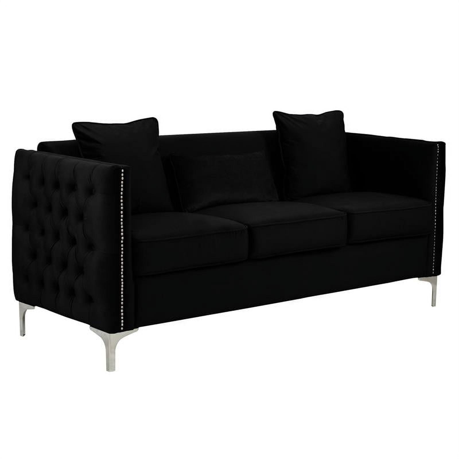 Bayberry Black Velvet Fabric Sofa Couch with 3 Pillows - Walmart.com