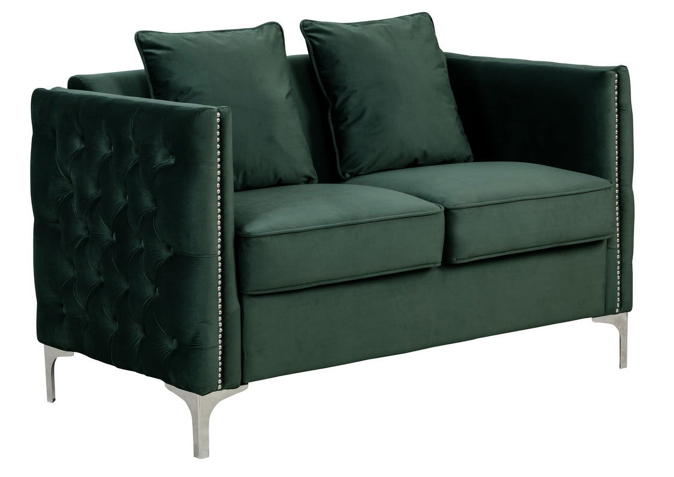 Bayberry Green Velvet Tufted Loveseat with Nailhead Trim