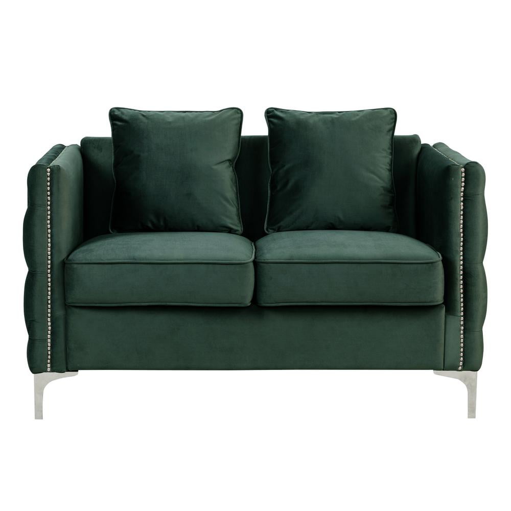 Bayberry Green Velvet Tufted Loveseat with Nailhead Trim