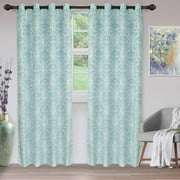 Bayberry Jacquard Weave Curtains, Floral Damask Pattern, Opaque, Light Filtering, Durable, Stain Resistant, Bedroom And Living Room, Stainless-Steel Grommets, Vintage, Set Of 2, Raindrop, 52" X 96"