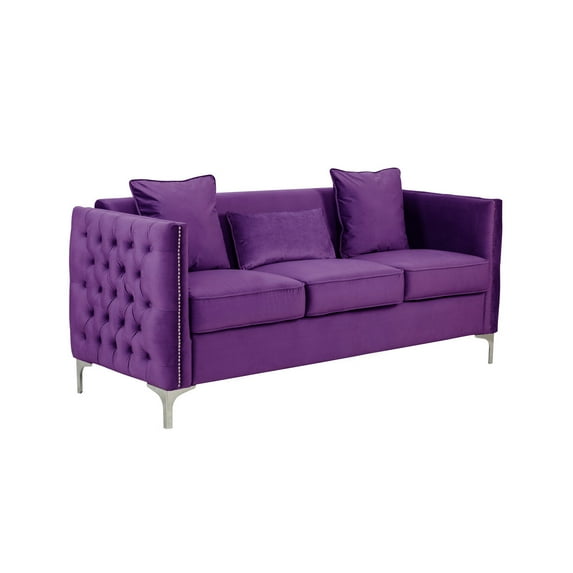 Bayberry Purple Velvet Sofa with 3 Pillows