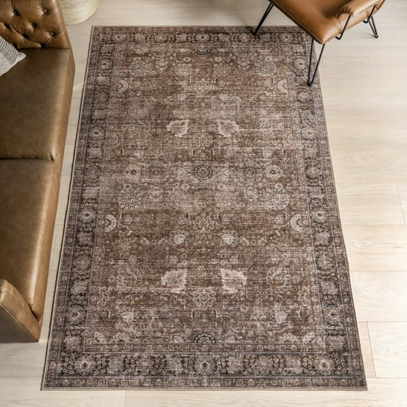 Bayberry Spill Proof Vintage Machine Washable Area Rug, 5' x 8', Bayberry Brown