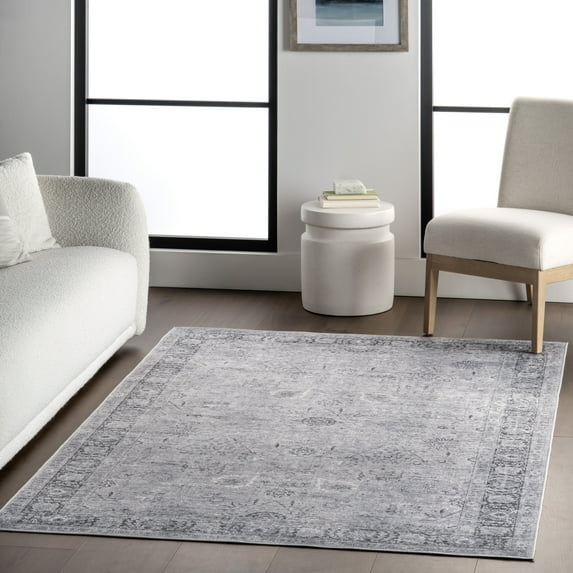 Bayberry Spill Proof Vintage Machine Washable Area Rug, 5' x 8', Bayberry Light Grey