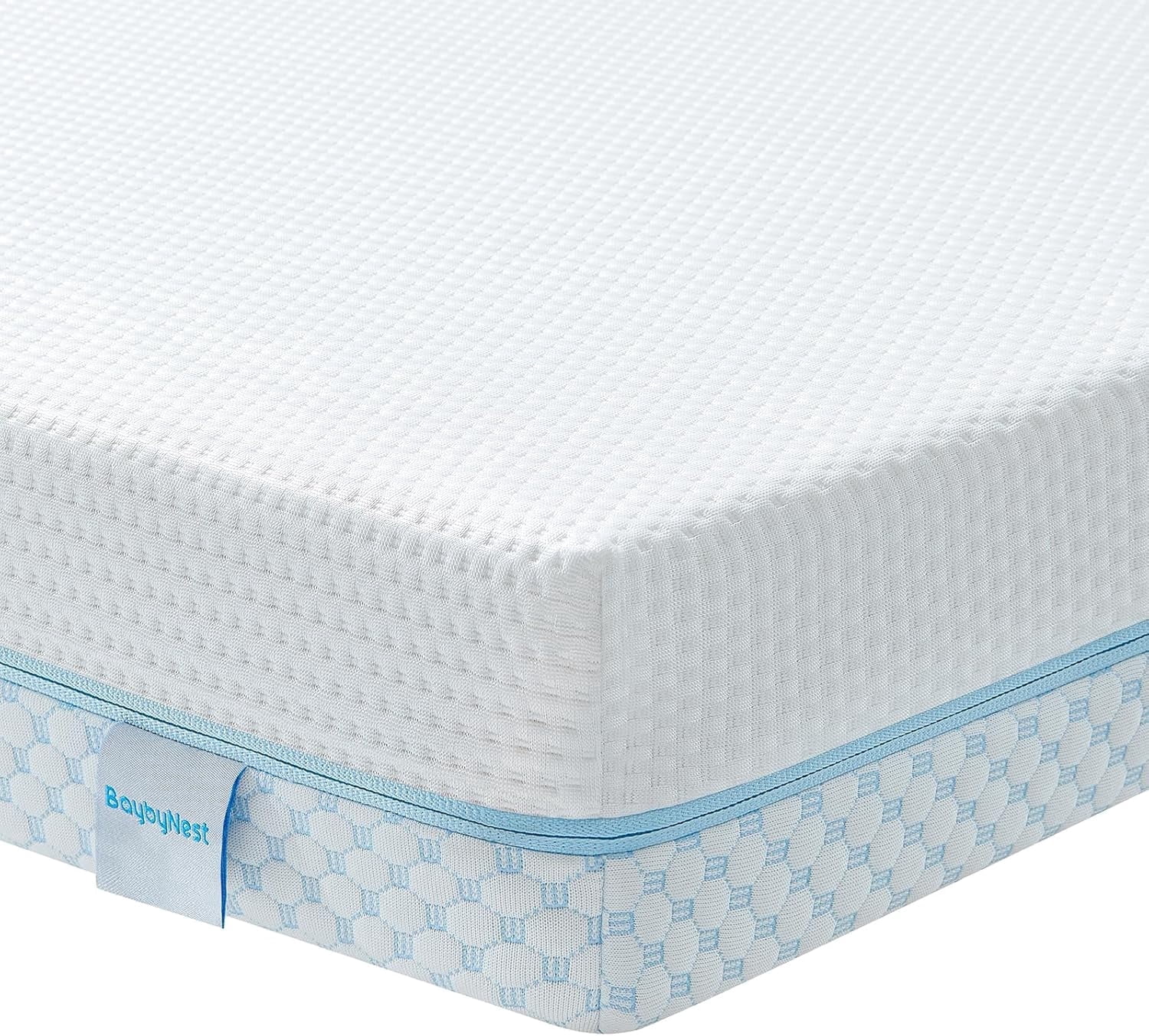 BaybyNest Mini Crib Mattress 38"x24"x4" Portable Dual Sided Playard (Firm & Plush) - Gel-Infused Memory Foam, Breathable Cooling Cover - CertiPUR-US Certified (Blue & White)