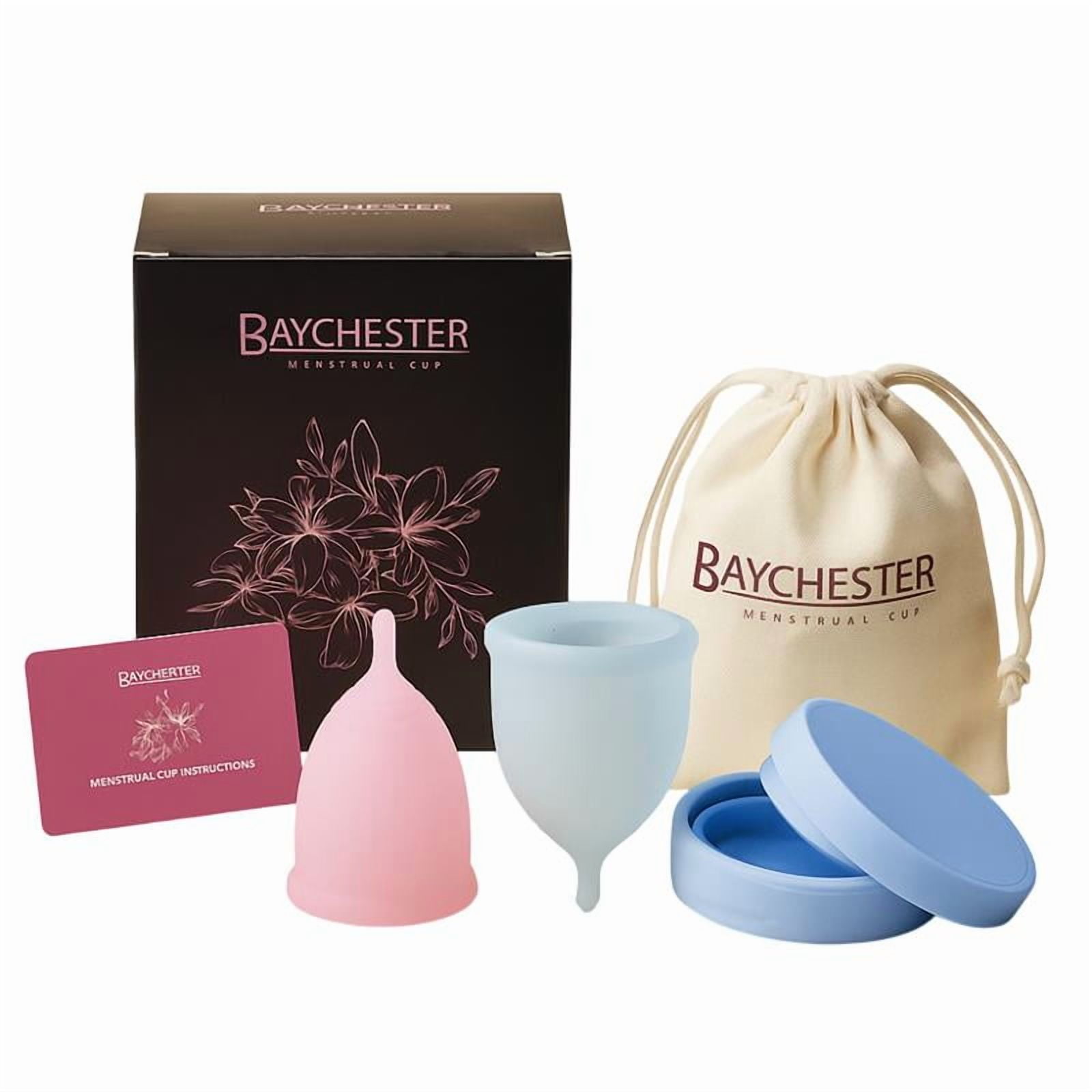 Baychester Reusable Menstrual Cup Set Medical Grade Silicone Period Cups 12-Hour Protection Includes 1 Large & 1 Medium