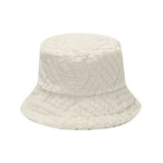 Baycosin And Winter Geometric Diamond Striped Fisherman Hat Versatile Lamb Wool Basin Hat To Keep Warm