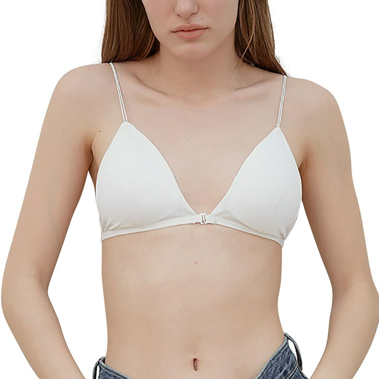 Baycosin Bralette For Women Girls Teens Low Support Triangle V Neck Bra  Front Button Slim Strap Training Bra Padded Wire
