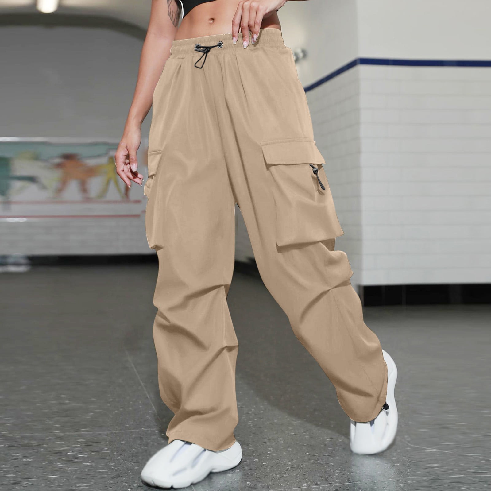 ONIRIKE Womens Parachute Pants Drawstring Elastic Low Waist Sweatpants  Loose Baggy Y2K Cargo Pants Trousers with Pockets : : Clothing,  Shoes