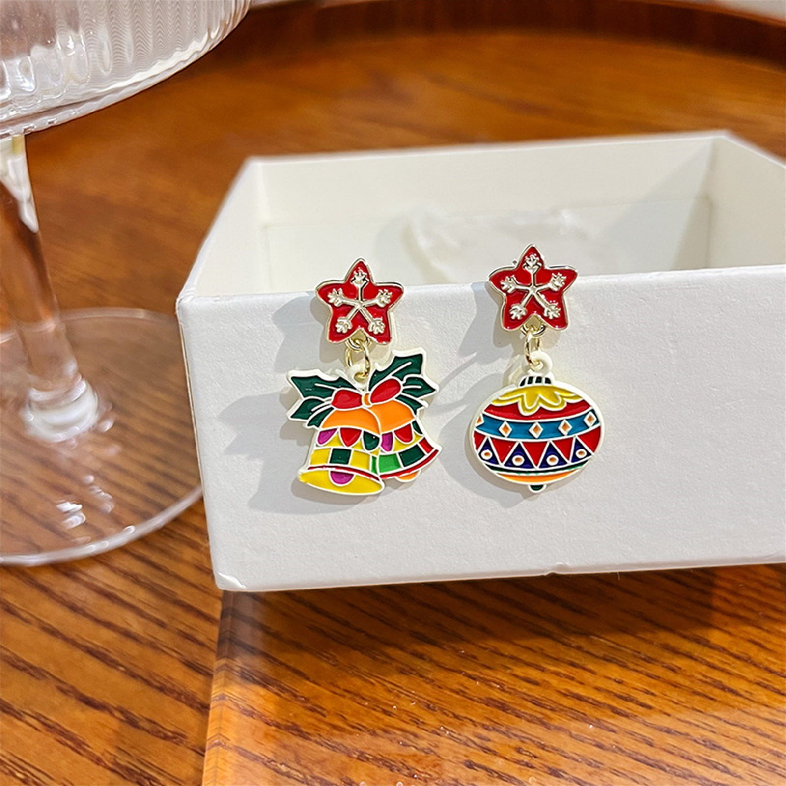Sparkly Christmas Tree & Reindeer Dangle Earrings - Colorful Crystal Holiday Jewelry Gift For Women