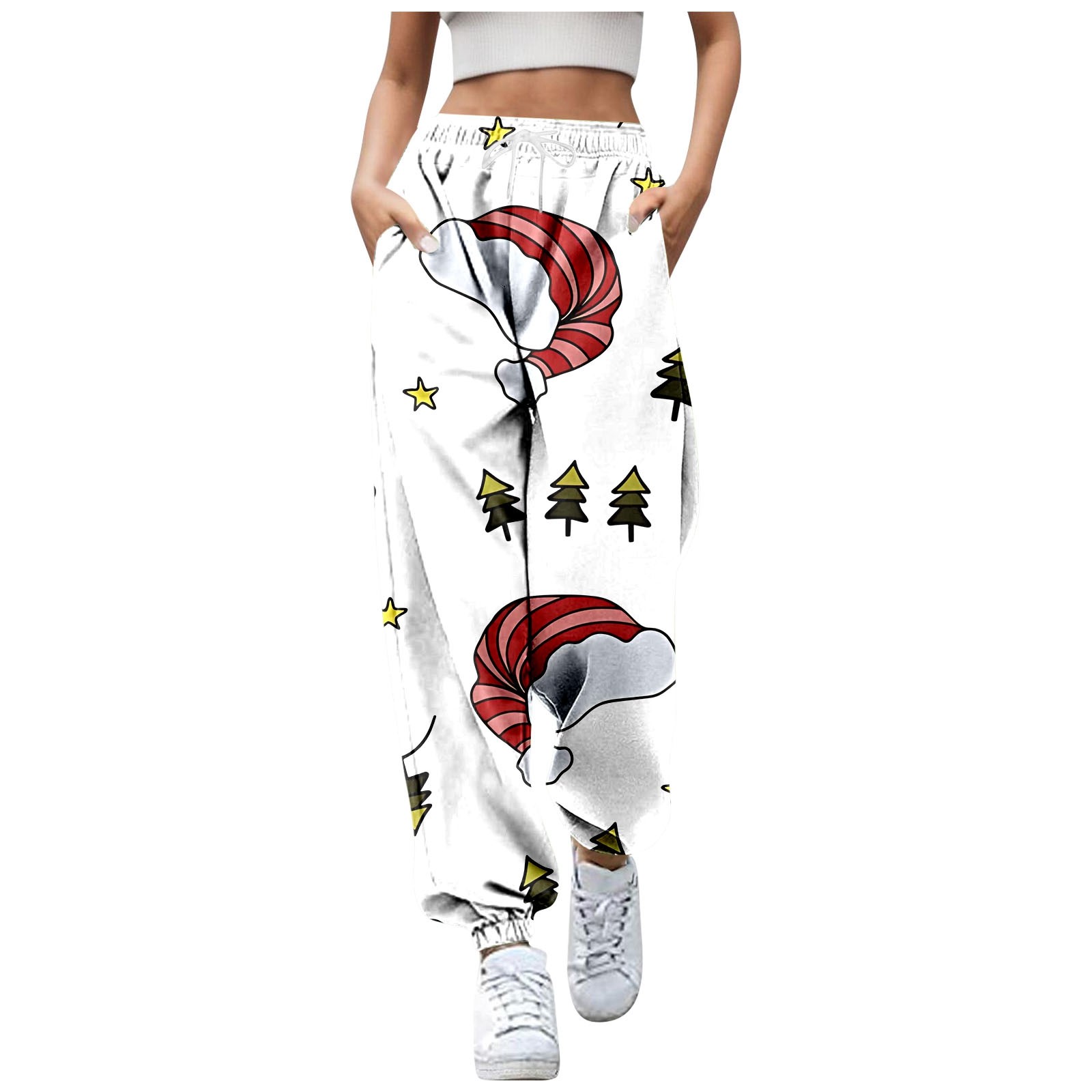 Baycosin Christmas Sweatpants For Ladies High Waist Stretch Drawstring 