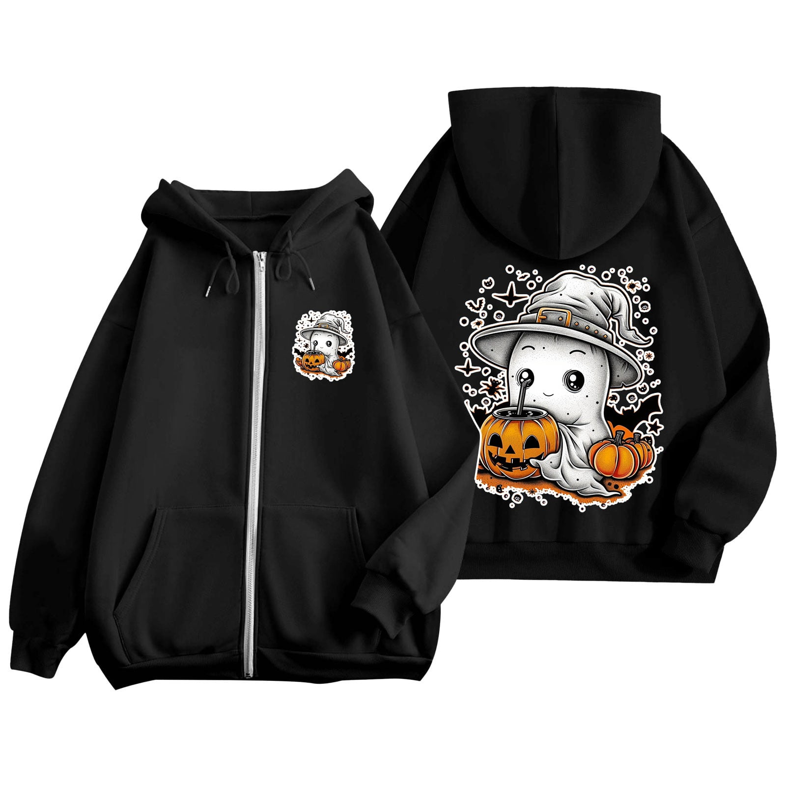 Baycosin Halloween Hoodies for Women PrintingZip up Hooded Sweatshirt