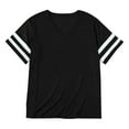 Baycosin Ladies Casual Loose T Shirt V Neck Solid Color Striped Trim