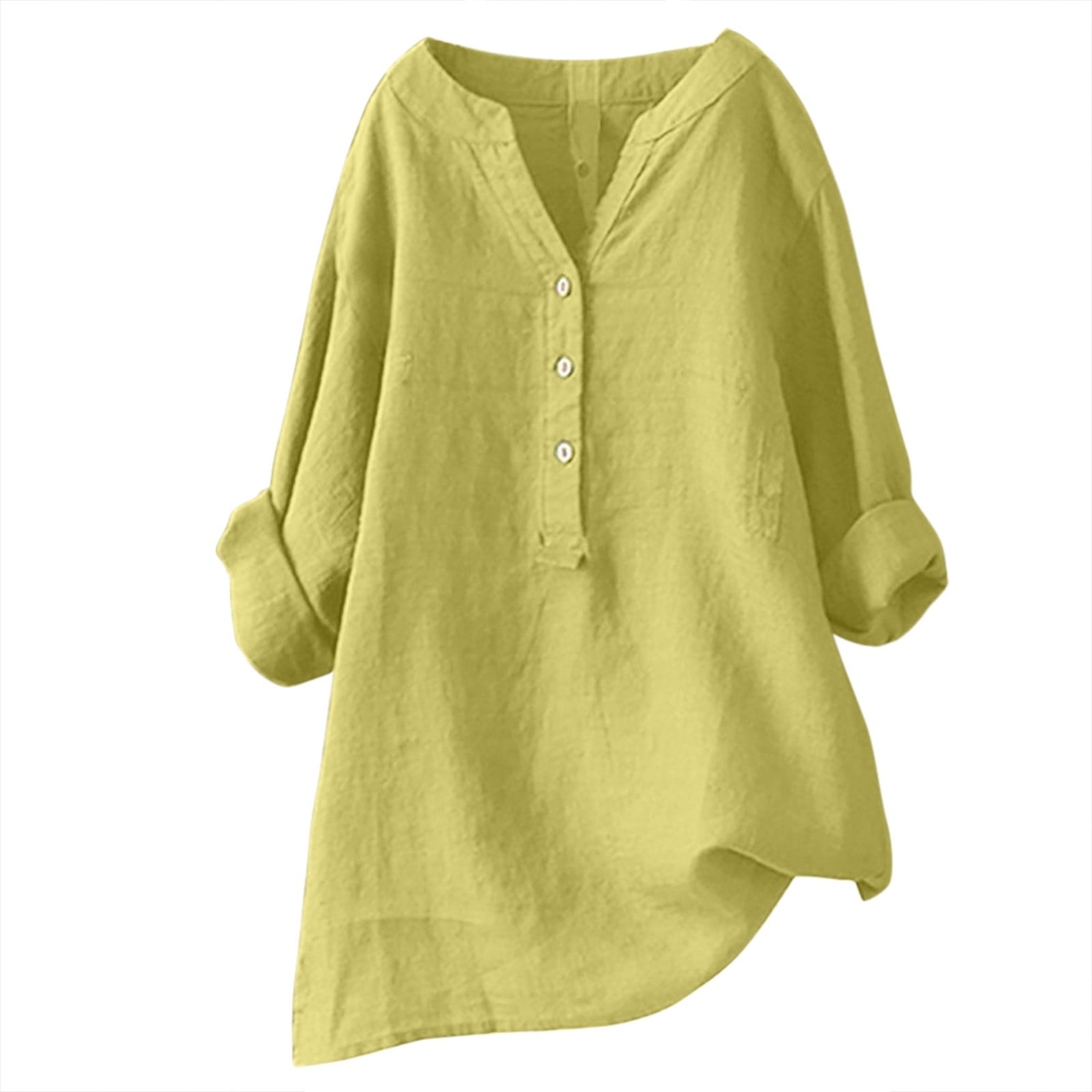 Baycosin Loose Button Down Blouse Tops Stand Solid Sleeve Long Casual ...