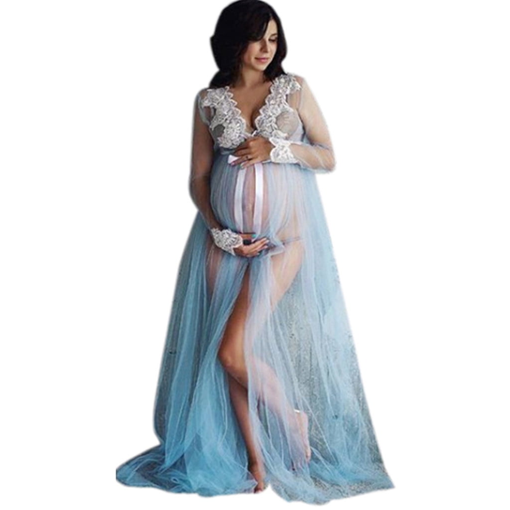 Pregnant Women Mermaid Long Maxi One Shoulder Gown Photo Shoot Maternity V  Neck Lace Dress Baby Shower Pregnants Photography Props Off Shoulder  Sleeveless Maternity Solid Dress - Walmart.com