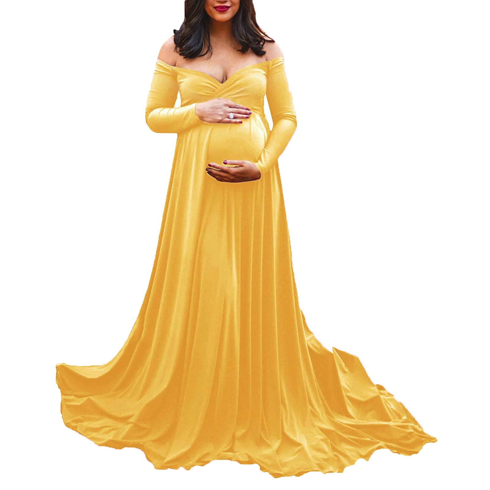 Baycosin Maternity Dress For Photoshoot Off Shoulder Long Sleeve