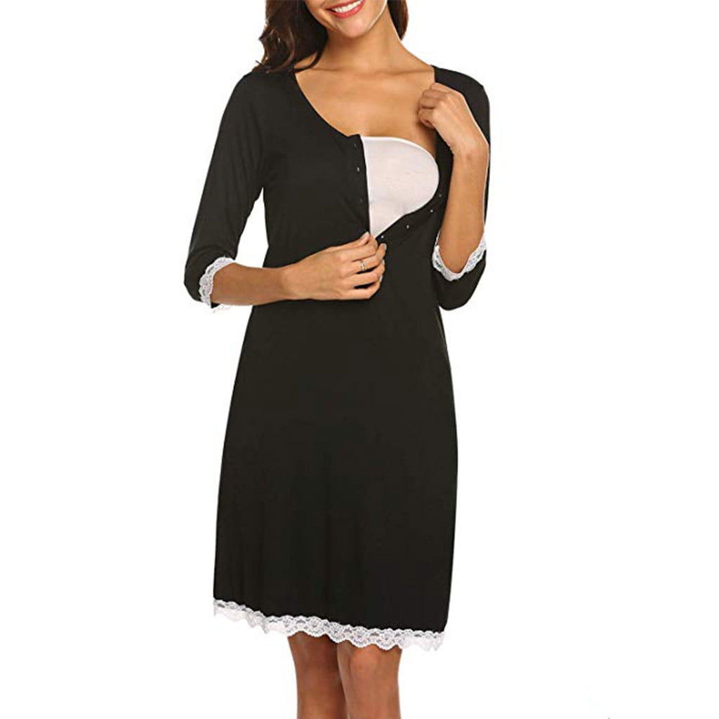 Baycosin Maternity Dress Nursing Lace Delivery Nightgowns Tracksuit