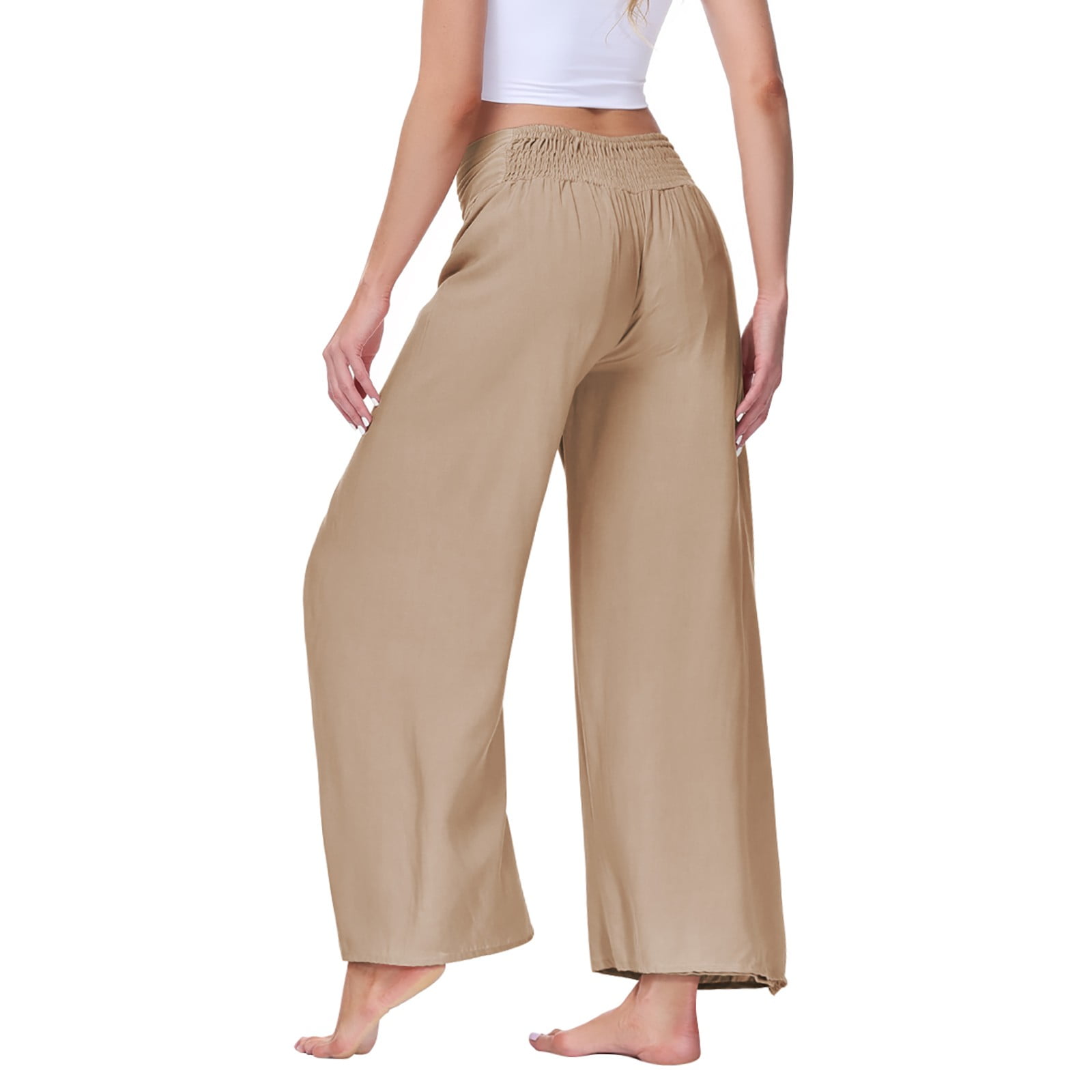 Buy Buynewtrend Lycra Solid Pleated Flared Palazzo Pant for Women (30,  Beige) at