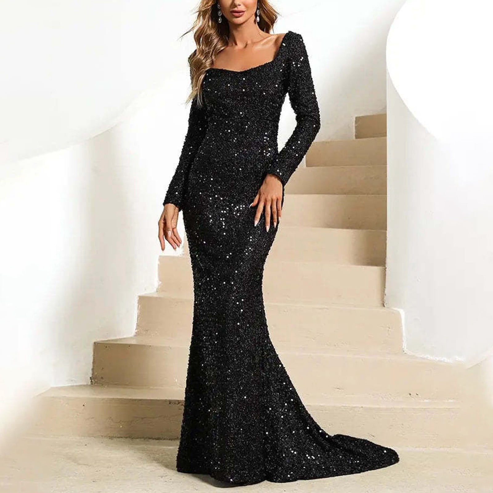 Baycosin Women's Evening Dress Fashion Bodycon Sequin Dress With Flared ...