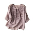 Baycosin Women's Fashion Casual Five Point Sleeve Cotton And Linen V