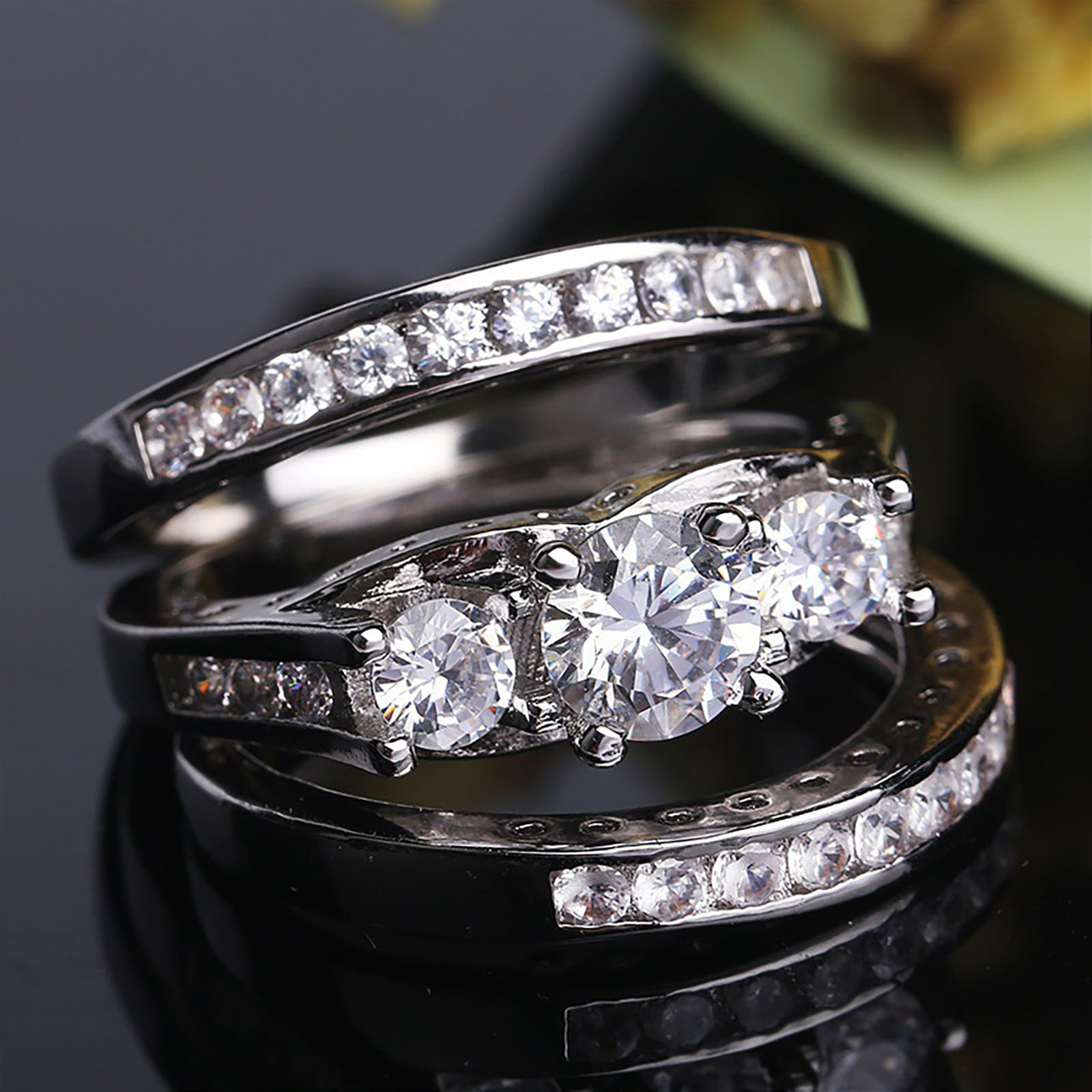 Baycosin Women's Sparkling Diamond Set Zirconia Ring Promise Ring Set ...