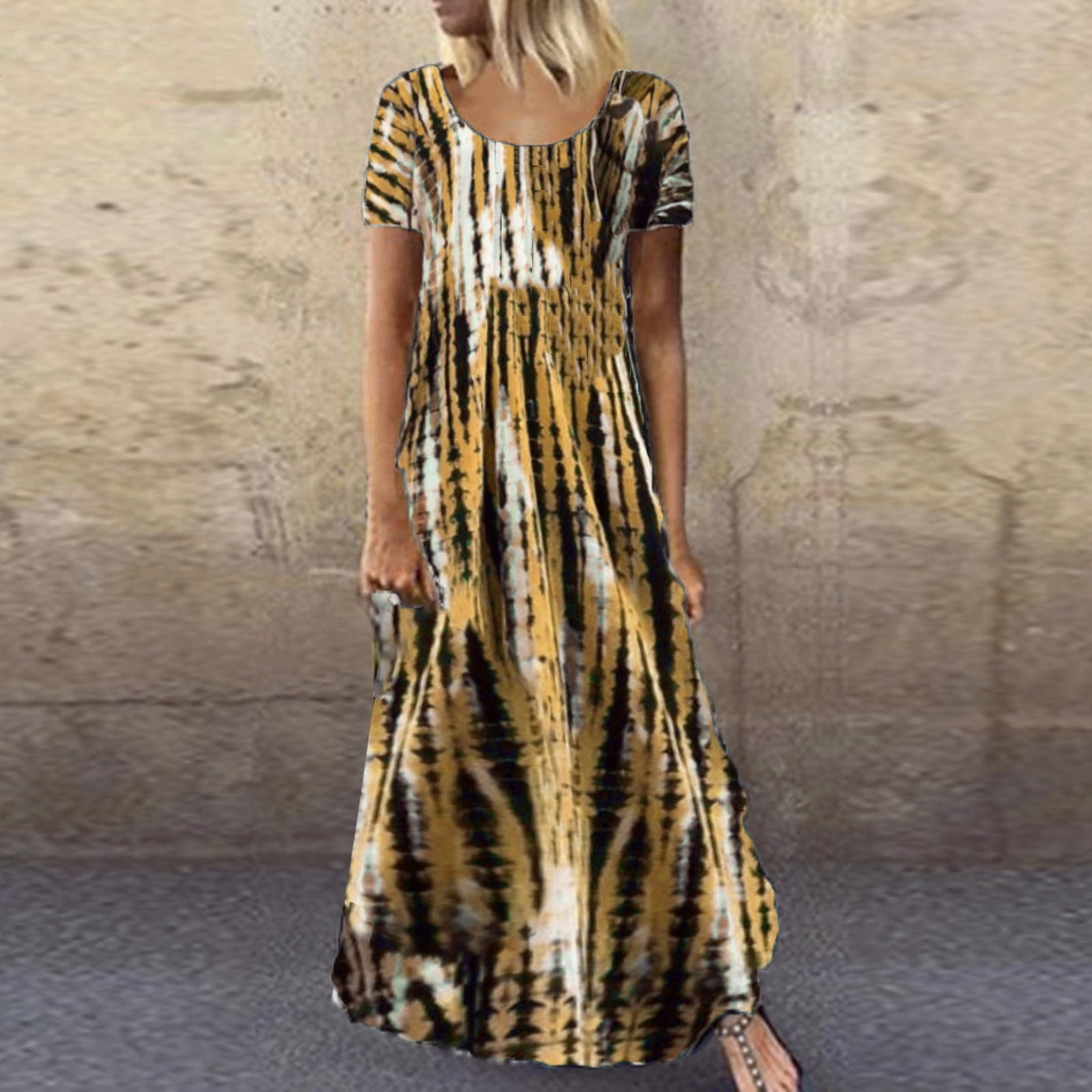 Baycosin Womens Fashionable Round Neck Short Sleeve Tie Dyed Printed