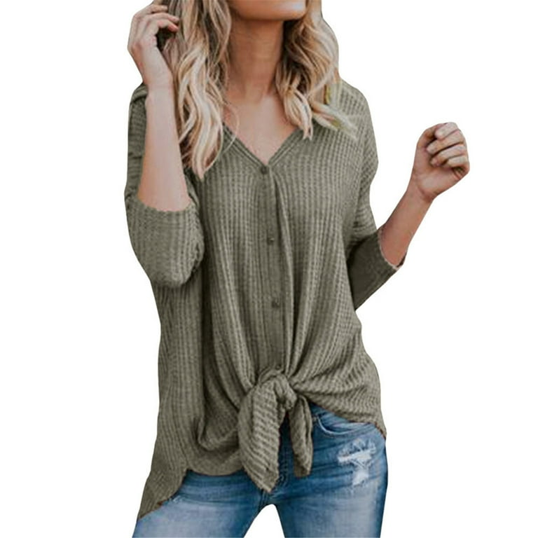 Baycosin Womens Loose Knit Sweater Tunic Blouse Tie Knot Cardigan Irregular Button Plain Sweaters S M L XL XXL Walmart