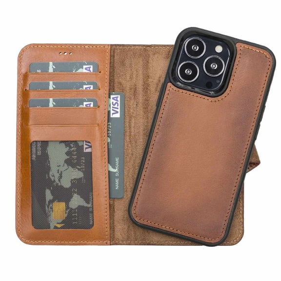 Personalized iPhone 13 Pro Max Detachable Leather Wallet Case with Kickstand