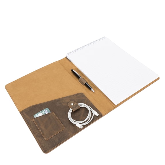Bayelon Genuine Leather Padfolio, Professional Organizer Portfolio with Pen Loop & Card Holder, Stylish Documnet Folio for A4 Size Writing Pad, Ideal Gift for Men and Women (Dark Brown)