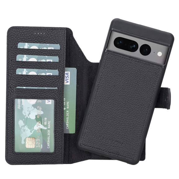 Bayelon Google Pixel 7 Pro Case, Full Grain Leather Wallet Case, Detachable Magnetic Flip Cover with Card Slots, Kickstand, Case for Google Pixel 7 Pro Compatible with Wireless Charge (Floater Black)