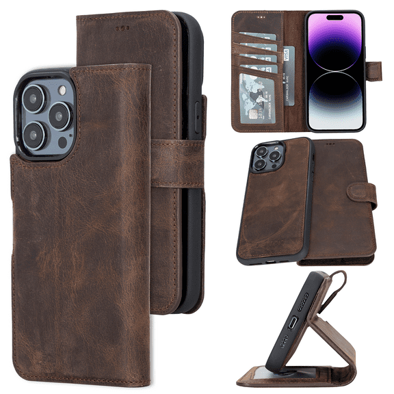 Bayelon iPhone 14 Pro Wallet Case, Detachable Leather iPhone 14 Pro Case with Kickstand