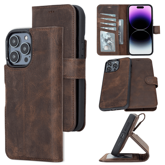 Bayelon iPhone 14 Pro Wallet Case, Detachable Leather iPhone 14 Pro Case with Kickstand