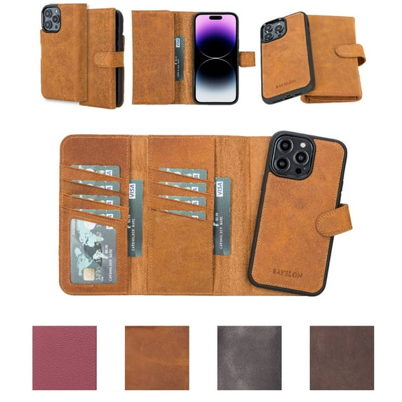 Bayelon iPhone 14 Pro Wallet Case, Trifold Leather iPhone 14 Pro Case with MagSafe