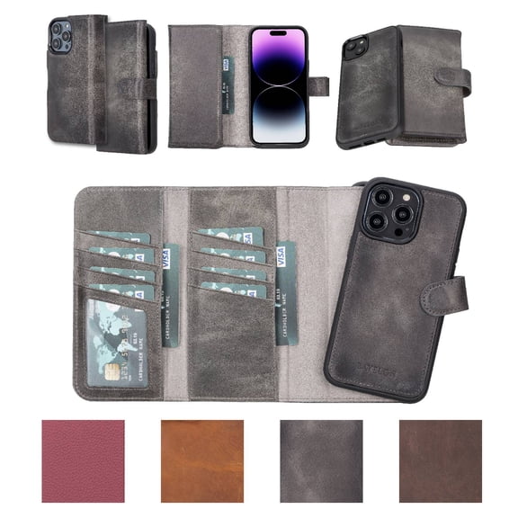 Bayelon iPhone 14 Pro Wallet Case, Trifold Leather iPhone 14 Pro Case with MagSafe