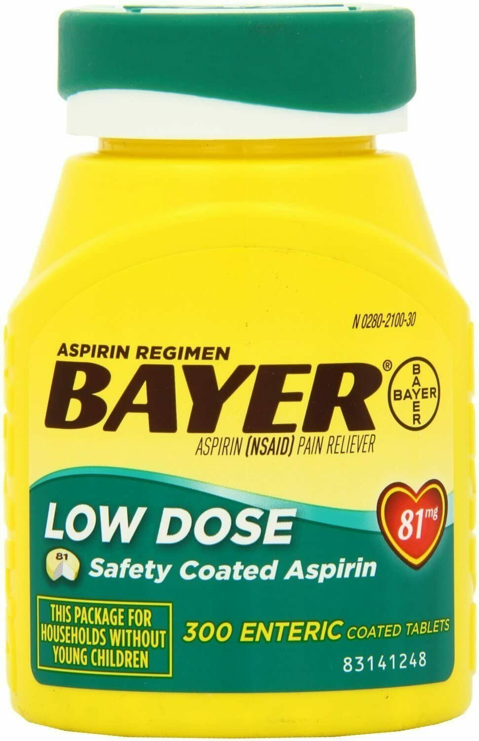 Bayer 81mg Enteric Low Dose Pain Relief Aspirin Tablets 300