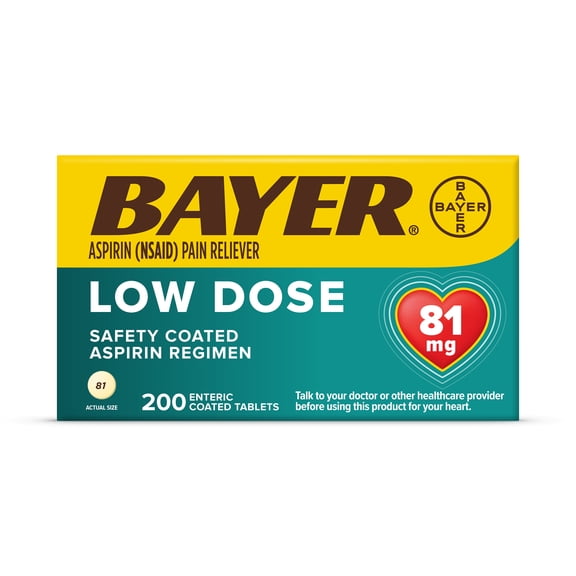 Bayer Aspirin Low Dose, 81 mg, for Cardiovascular Disease Enteric Coated Tablets, 200 Count