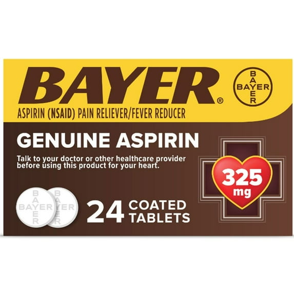 Bayer Aspirin Pain Reliever/Fever Reducer 325 mg Coated Tablets - 24 ct (Packaging May Vary)