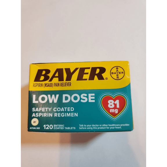 Bayer Aspirin Regimen Low Dose 81mg Enteric, Pain Reliever, 120 ct, 4-Pack