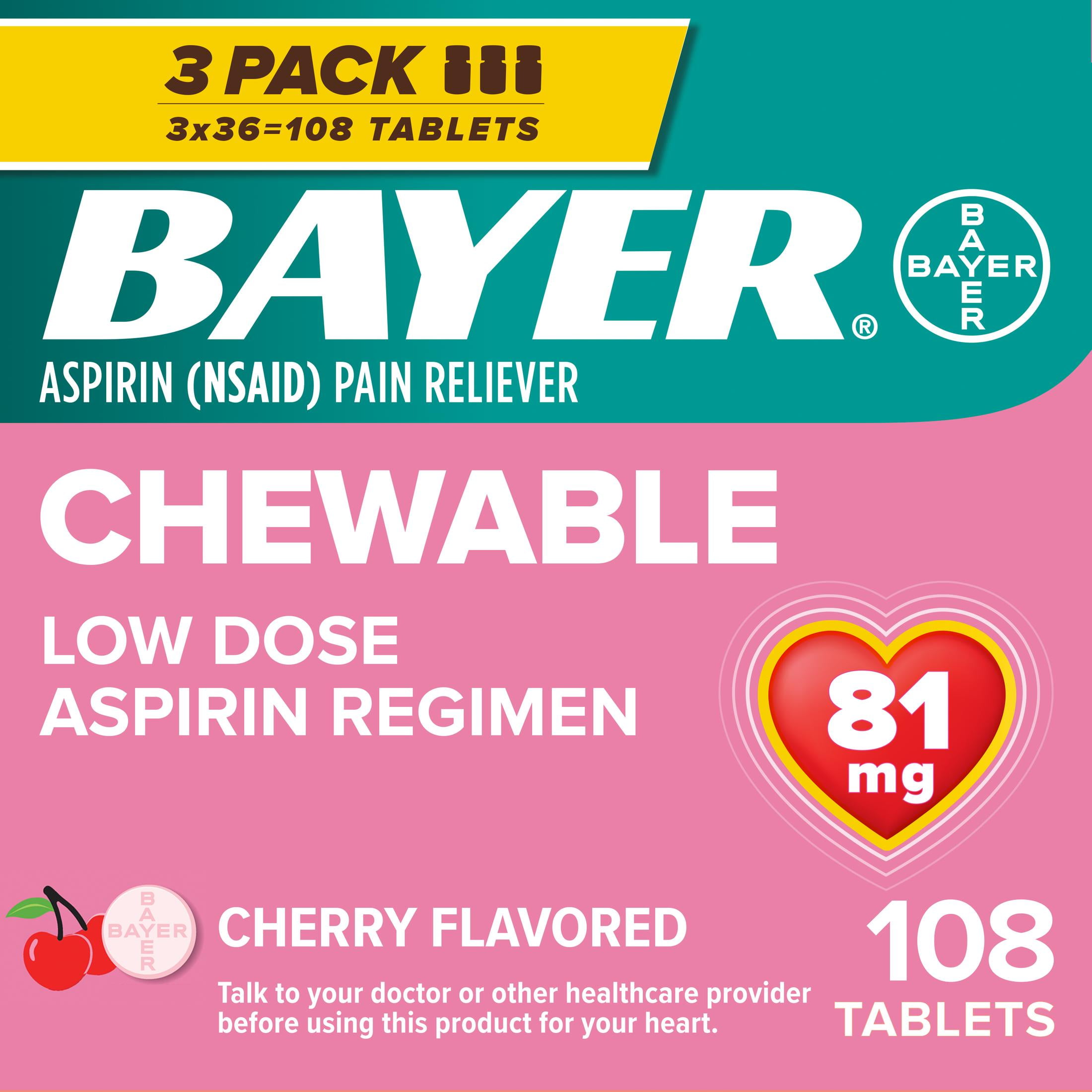 Bayer Chewable Aspirin Regimen Low Dose Pain Reliever Tablets, 81mg