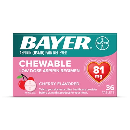 Bayer Chewable Aspirin Regimen Low Dose Pain Reliever Tablets, 81mg, Cherry, 36 Count