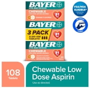 Bayer Chewable Aspirin Regimen Low Dose Pain Reliever Tablets, 81mg, Orange, 108 Count